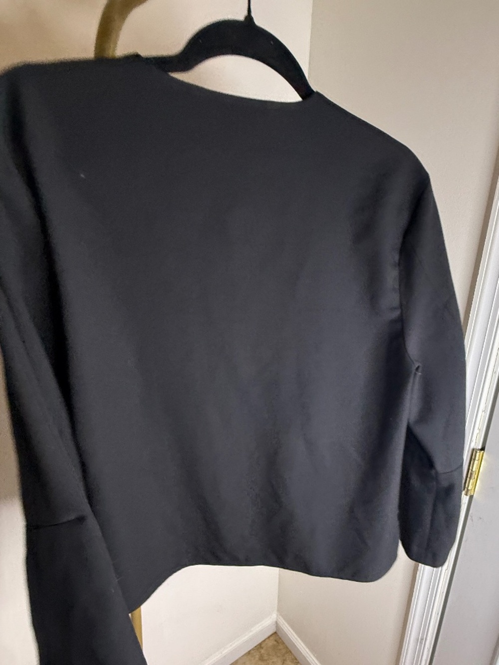 Zara NWT Black Structured Long Sleeve Blouse Womens Large Minimalist Top - Picture 7 of 10